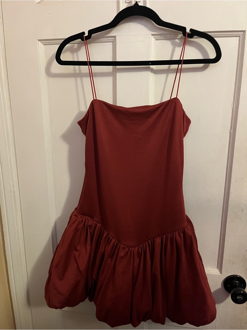AKIRA Rust Red Spaghetti Strap Bubble Dress